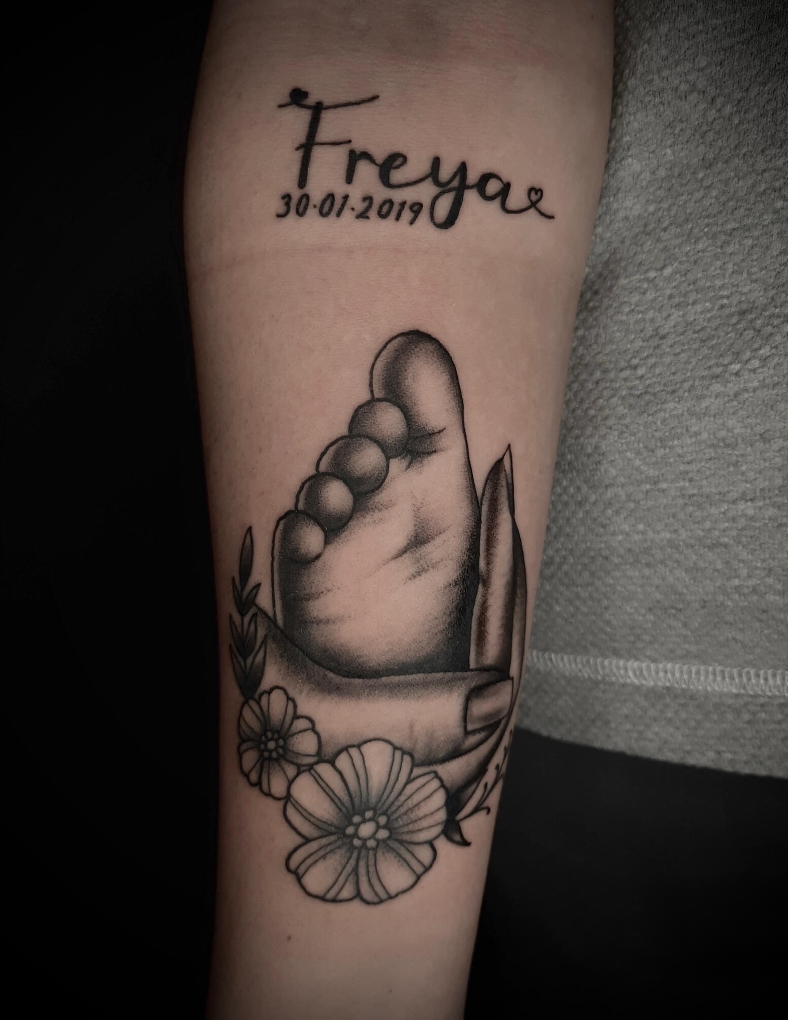 Mother and child blackwork with lettering